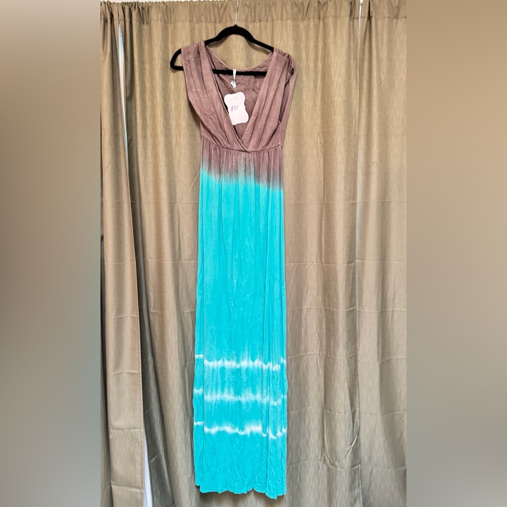 Brown and Teal Tie Dye Maxi Dress